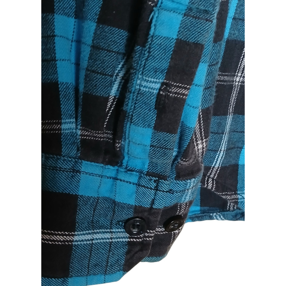 South Pole Mens XXL Blue Black Plaid Shirt Front Snap Long Sleeve Graphic Button - Picture 8 of 11